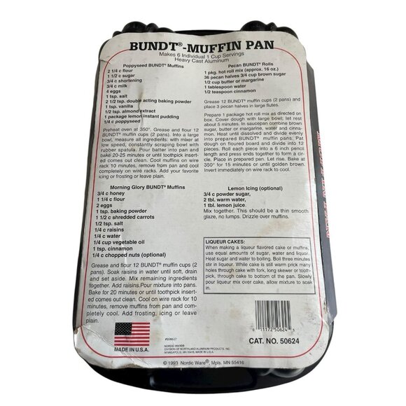 Vintage Nordic Ware Bundt Muffin Pan 6 Cup Cast Aluminum 1993 USA W/ Recipes New - Picture 6 of 7